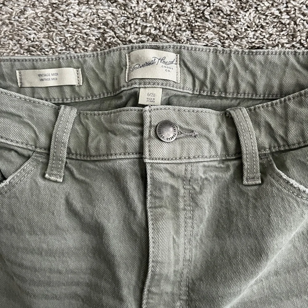 3/$12 Universal Thread Dusty Olive Green Midi Denim Shorts